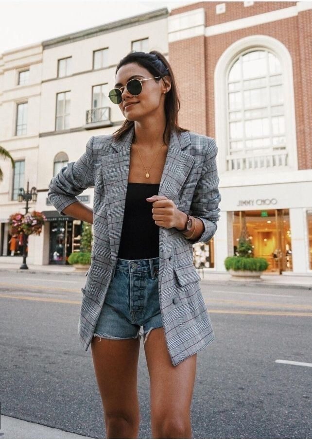 Plaid trench with shorts