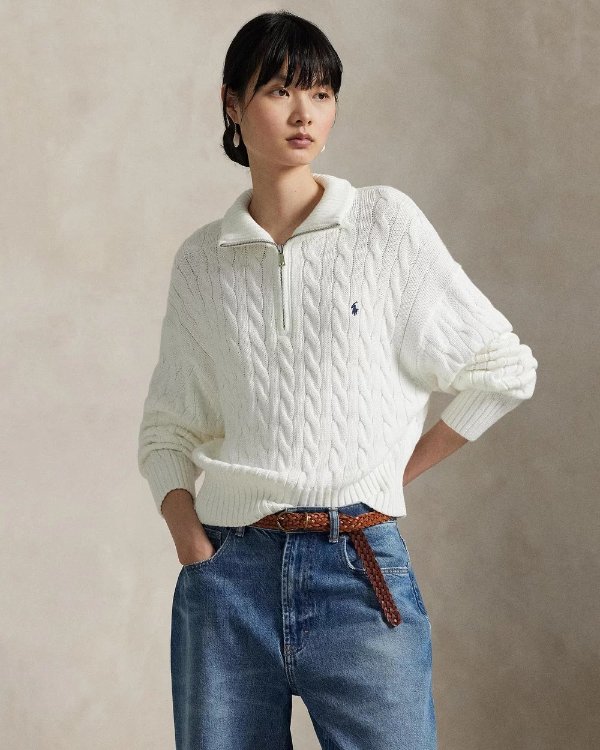 Ralph Lauren cable knit sweater in a heritage-inspired winter look