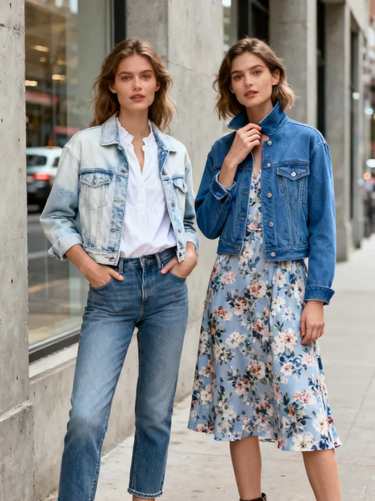 Light wash and mid-blue denim jacket options