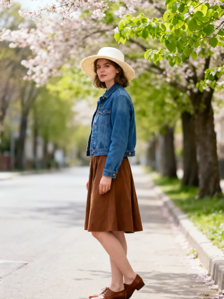 Denim jacket and skirt color coordination