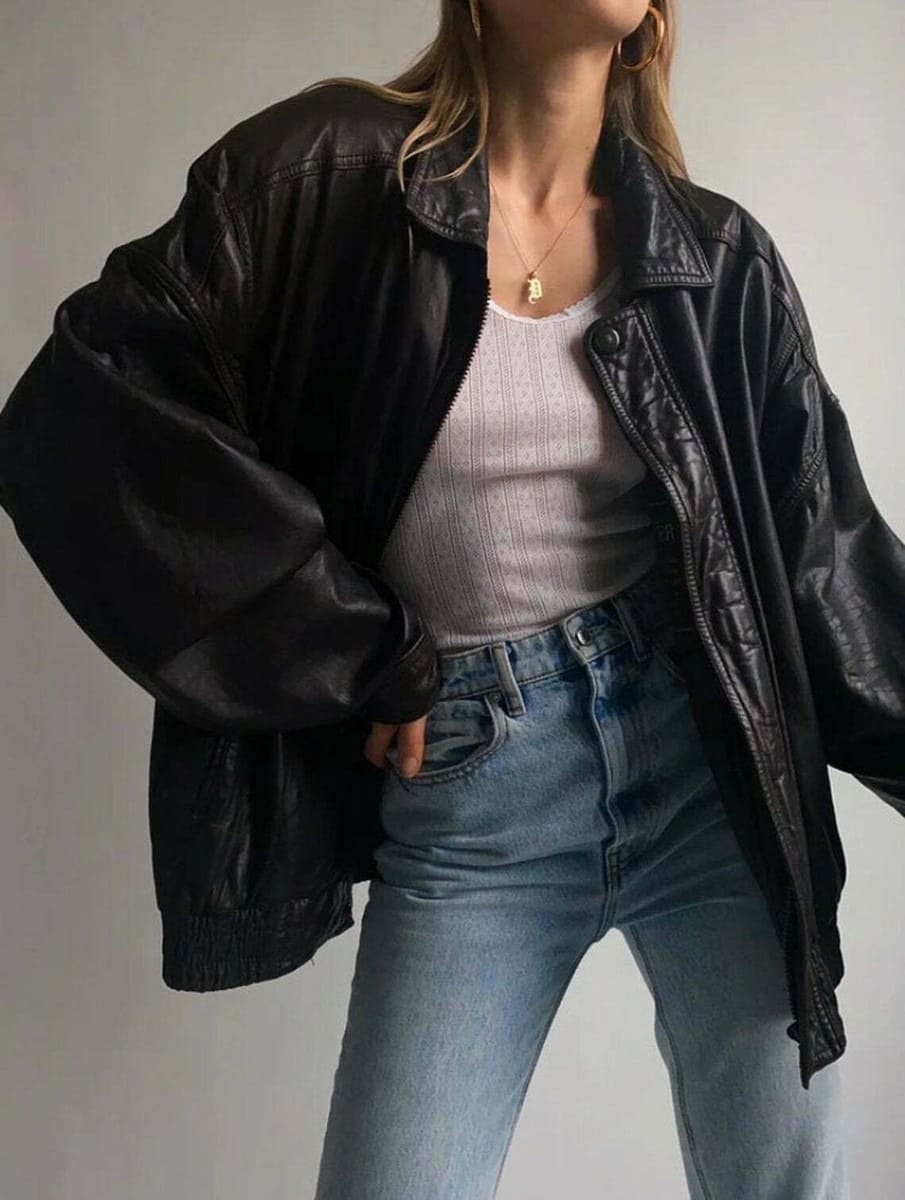 Leather bomber jacket
