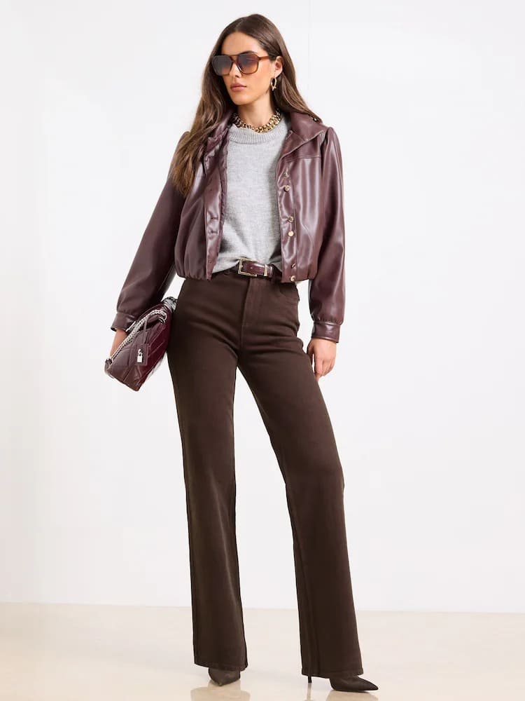 Wide-leg and leather styling