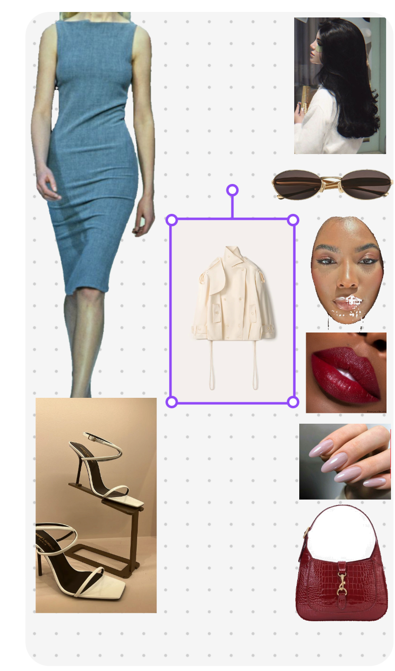 Sophisticated Blue Dress and White Jacket with Red Handbag Ensemble