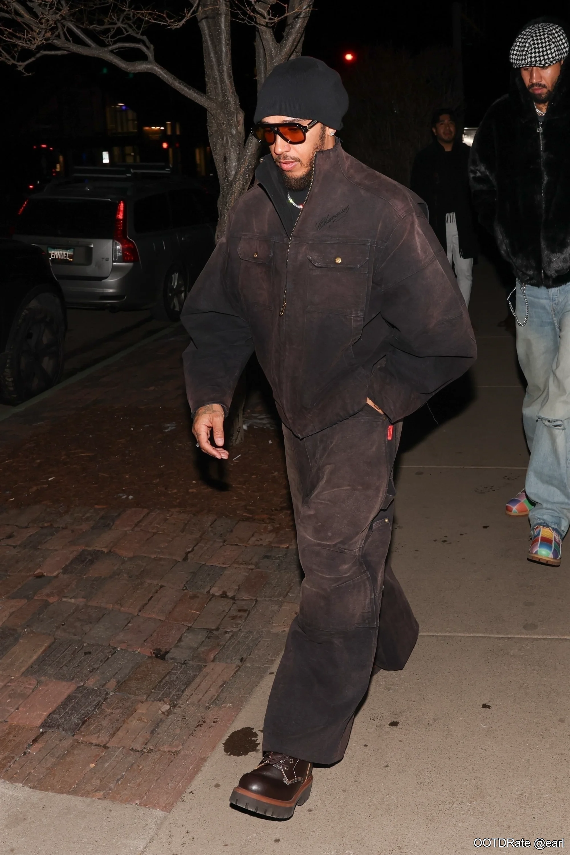 Urban Utilitarian: Oversized Brown Jacket and Pants with Chunky Boots