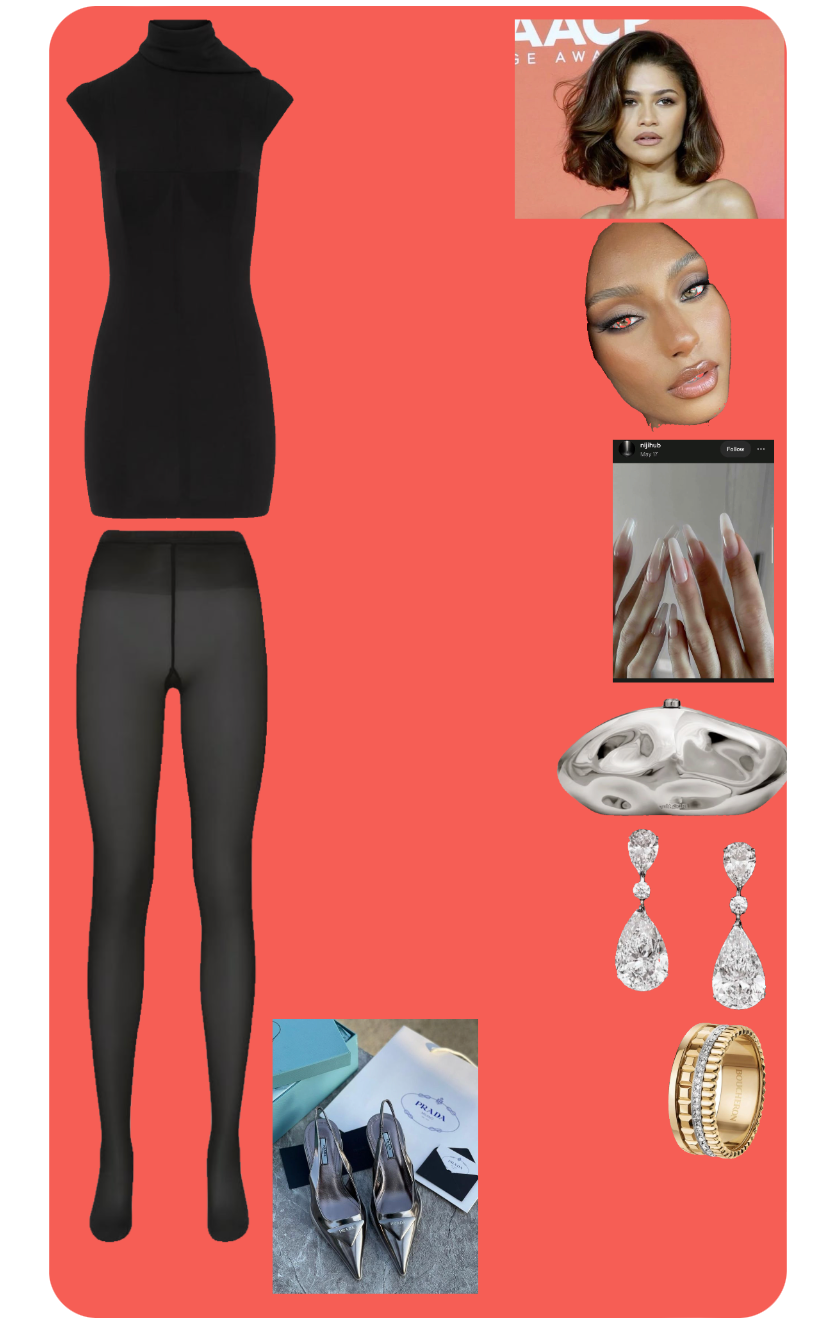 Chic Black Turtleneck and Sheer Tights with Metallic Accents