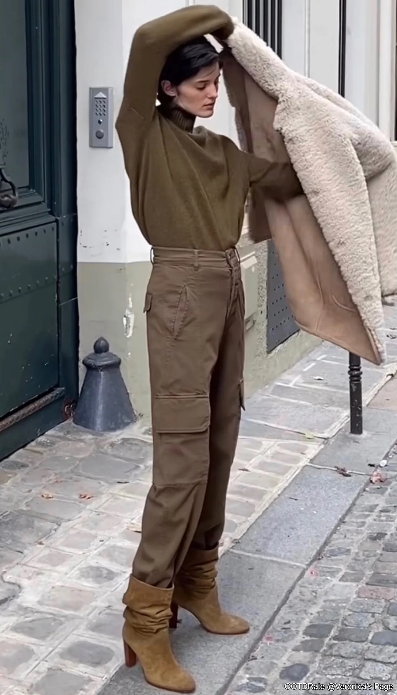 Monochromatic Earthy Tones with Shearling Accents and Suede Boots