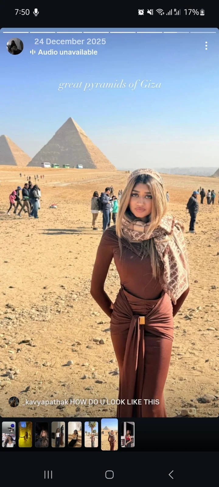 Stylish Brown Dress and Patterned Scarf for Monumental Exploration