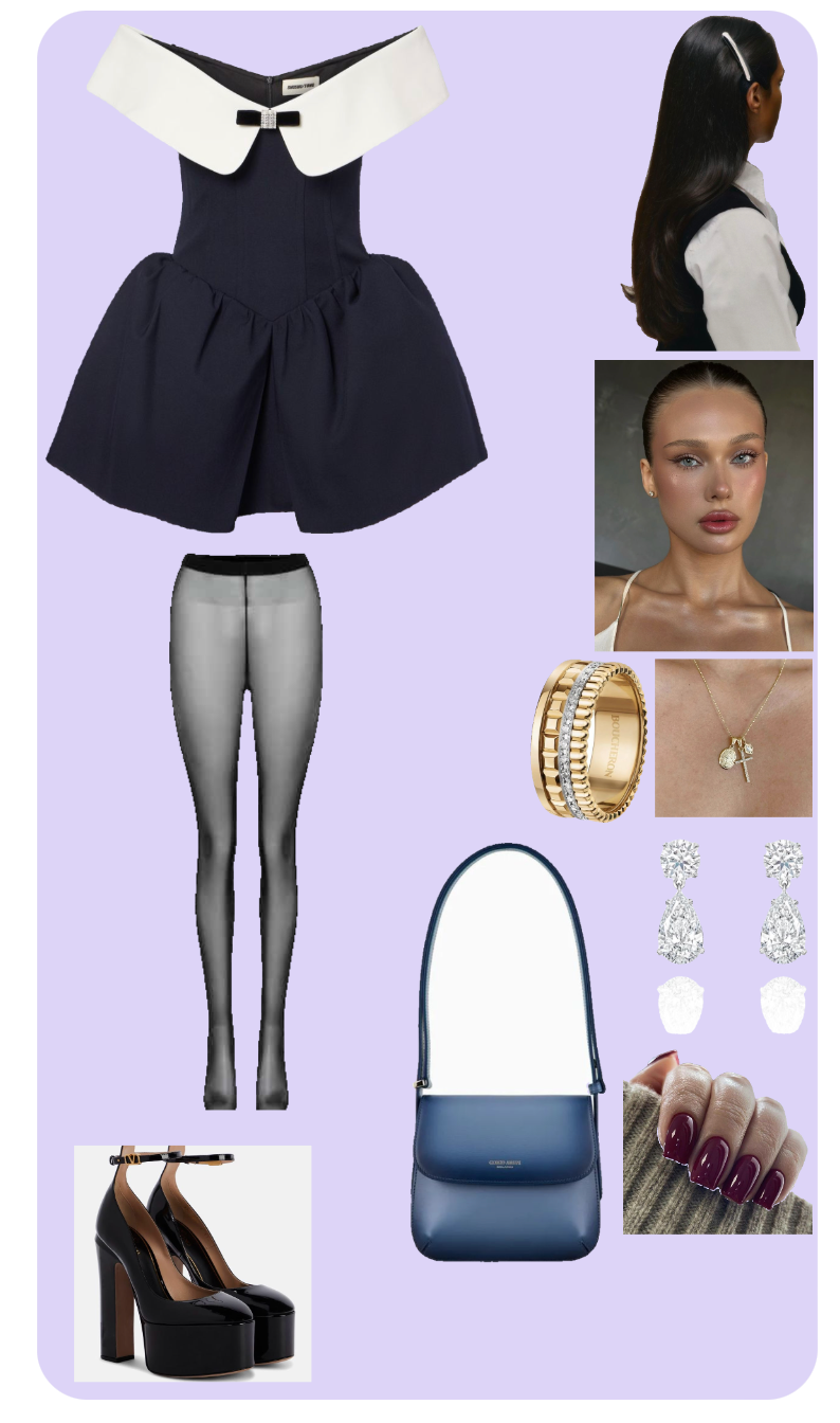 Elegant Black and White Ensemble with Statement Collar and Platform Heels