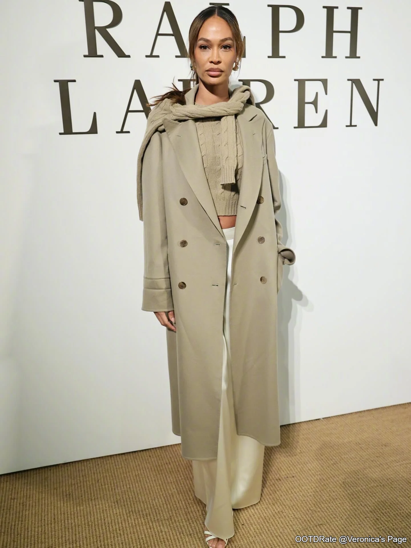 Chic Neutral Layering with Beige Trench Coat and Cropped Knit Sweater