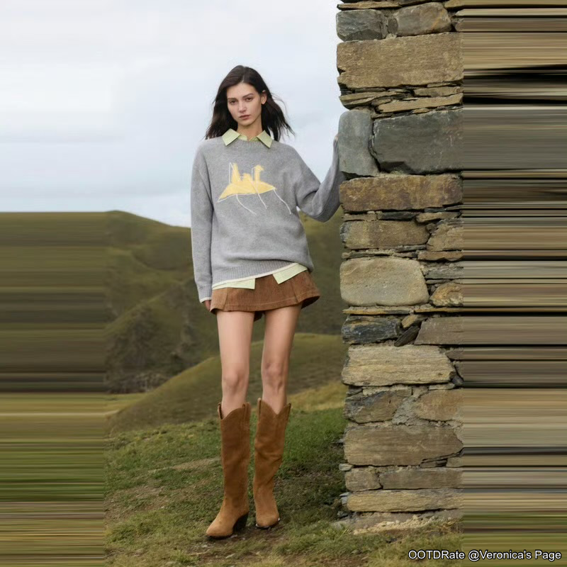 Chic Rustic Style with Gray Sweater and Suede Boots