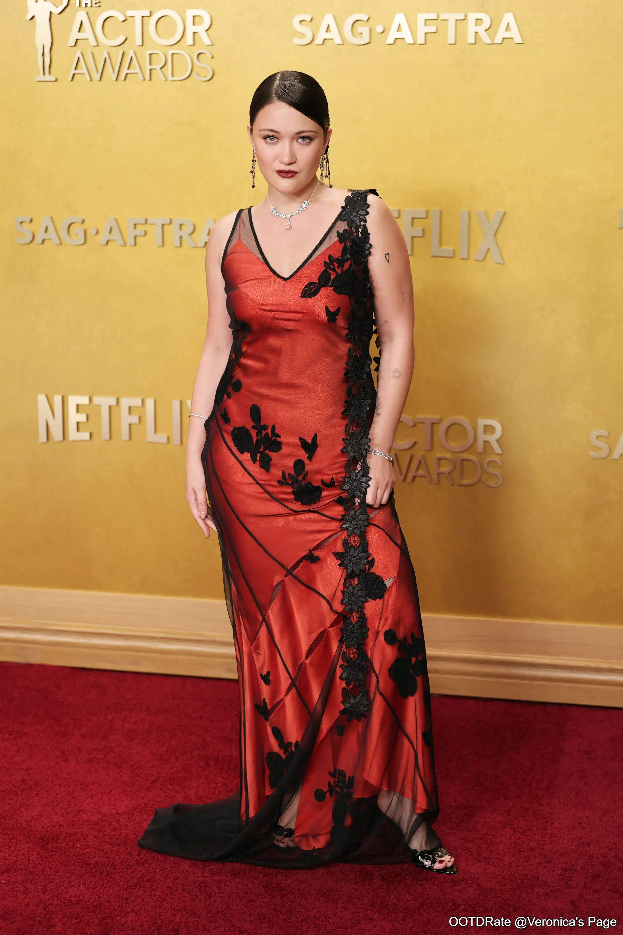 Actress Isabela Briones Stuns in a Red Lace Gown at the Screen Actors Guild Awards