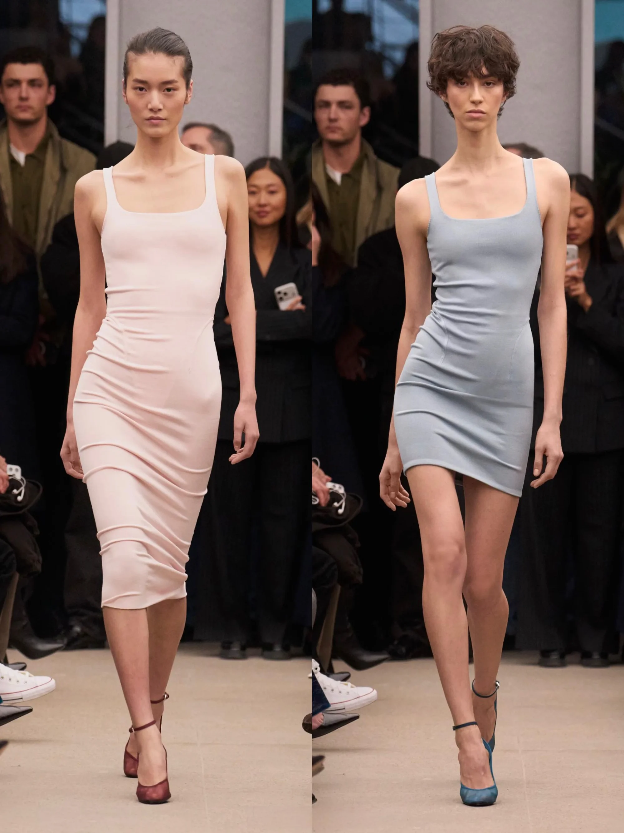 Sleek Pink and Blue Minimalist Bodycon Dresses with Matching Heels