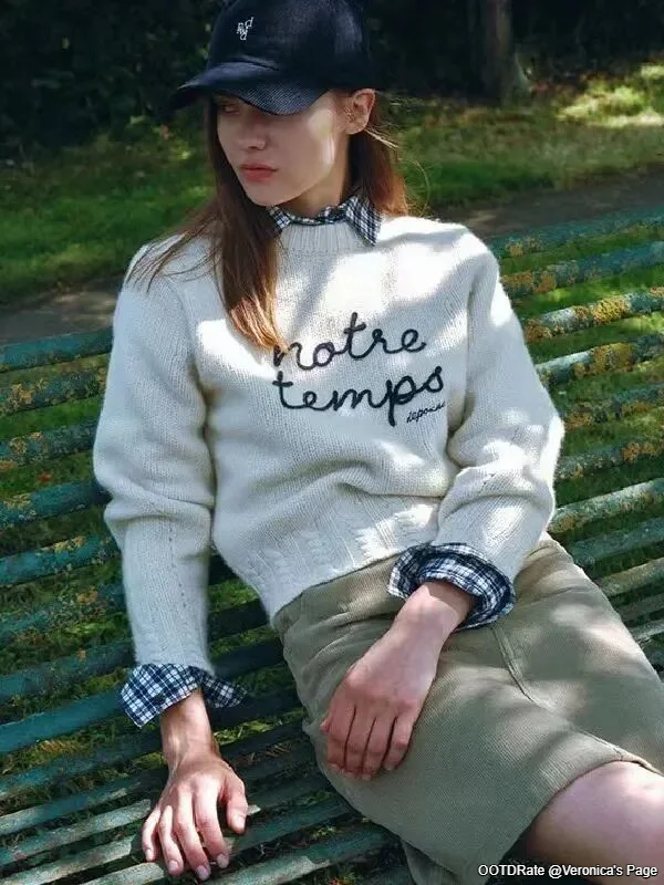 Casual Chic with Knit Sweater and Plaid Shirt Layering