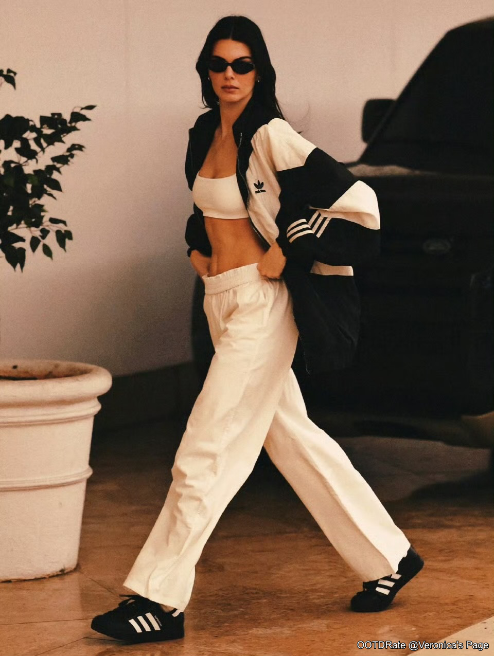 Sporty Black and White Track Jacket and Pants Set with Retro Vibes