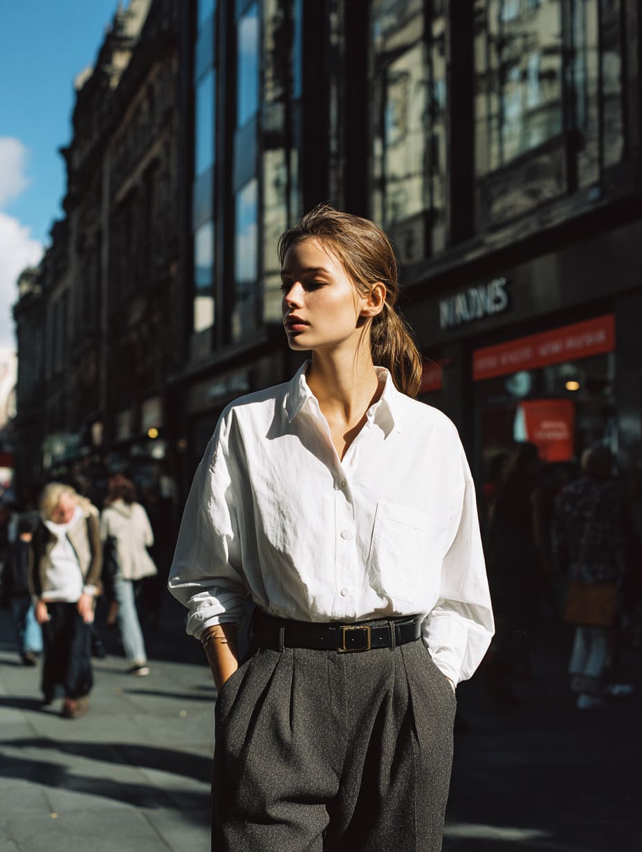 Relaxed oversized white cotton shirt for spring office outfits