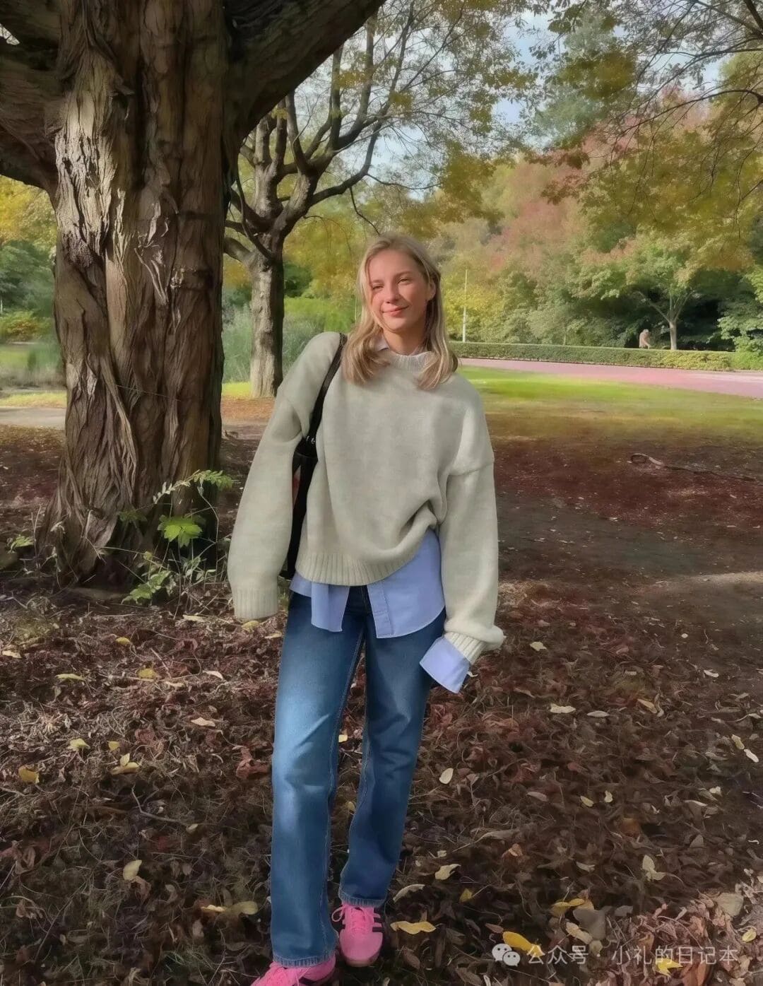 Sweatshirt shirt jeans and white sneakers outfit